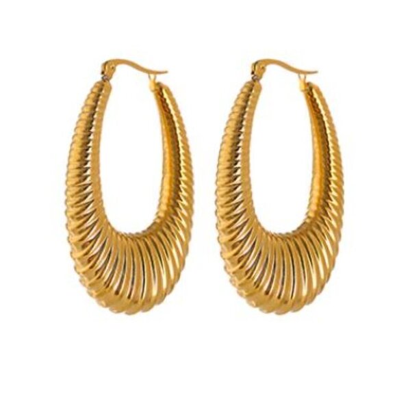 Gold Plated Stainless Steel Hyperbole Hoop Earrings - Picture 1 of 8